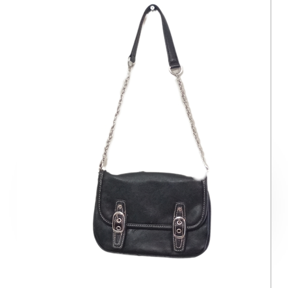 Black Faux Leather Shoulder Bag